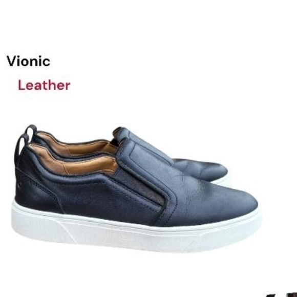 Vionic Leather Kimmie Black White Slip On Tennis Shoe Loafer Sneaker Women 7.5 - Picture 9 of 9